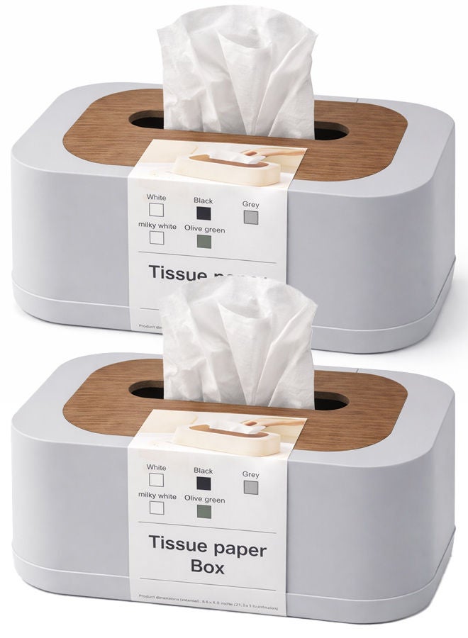 2 Grey Modern Tissue Box Cover with Lid – Decorative Rectangular Tissue Holder for Bathroom, Living Room, Bedroom & Office Beige